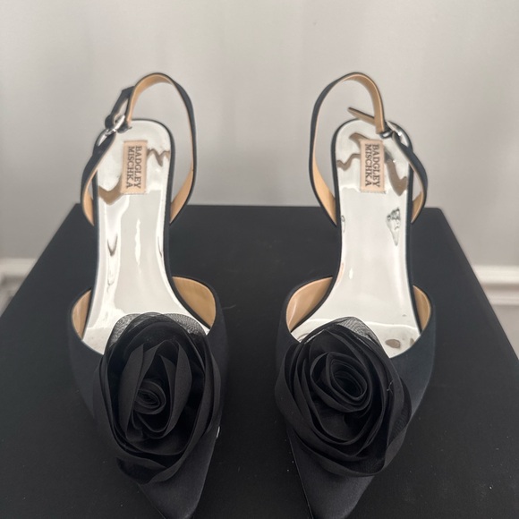 Badgley Mischka Black Heels with Floral Accent - Picture 1 of 4